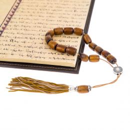 Greek Worry Beads or Komboloi - Handmade, Brown Yusuri or Coral Stone Beads with Alpaca Metal Parts on a Pure Silk Cord & Rich Tassel