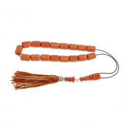 Greek Worry Beads or Komboloi - Handmade, Eucalyptus Wood Beads with 925 Sterling Silver Metal Parts on Pure Silk Cord & Tassel