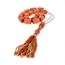 Greek Worry Beads or Komboloi - Handmade, Eucalyptus Wood Beads with 925 Sterling Silver Metal Parts on Pure Silk Cord & Tassel