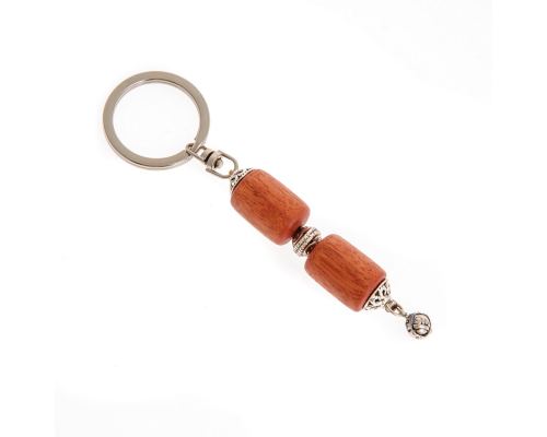 Key Holder Ring, Eucalyptus Wood Beads & Alpaca Metal Parts