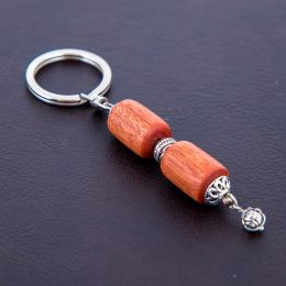 Key Holder Ring, Eucalyptus Wood Beads & Alpaca Metal Parts