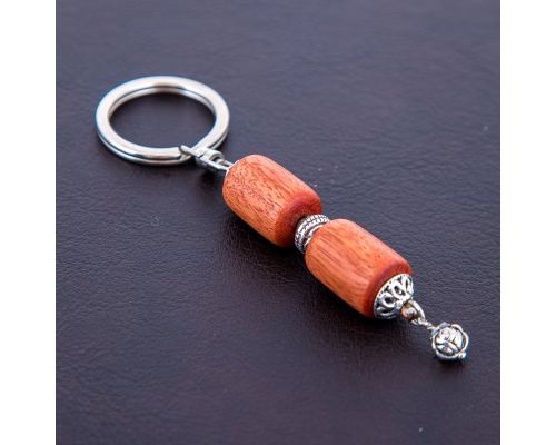 Key Holder Ring, Eucalyptus Wood Beads & Alpaca Metal Parts