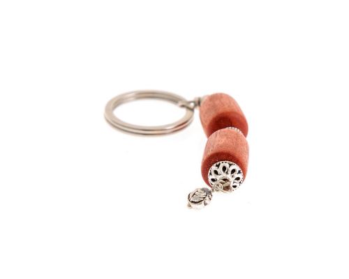 Key Holder Ring, Eucalyptus Wood Beads & Alpaca Metal Parts