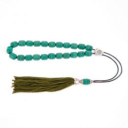 Greek Worry Beads or Komboloi - Handmade, Green Incense Aromatic Beads with Alpaca Metal Parts on Pure Silk Cord & Rich Tassel