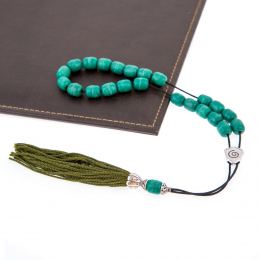 Greek Worry Beads or Komboloi - Handmade, Green Incense Aromatic Beads with Alpaca Metal Parts on Pure Silk Cord & Rich Tassel