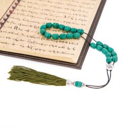 Greek Worry Beads or Komboloi - Handmade, Green Incense Aromatic Beads with Alpaca Metal Parts on Pure Silk Cord & Rich Tassel