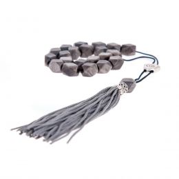 Greek Worry Beads or Komboloi - Handmade, Grey Obsidian Edged Gemstone Beads with Alpaca Metal Parts on a Pure Silk Cord & Rich Tassel