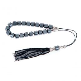 Greek Worry Beads or Komboloi - Handmade, Hematite Gemstone (Long Beads) with Alpaca Parts on Pure Silk Cord & Tassel