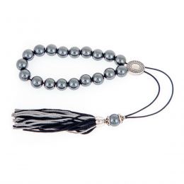 Greek Worry Beads or Komboloi - Handmade, Hematite Gemstone Beads with Alpaca Parts on Pure Silk Cord & Tassel