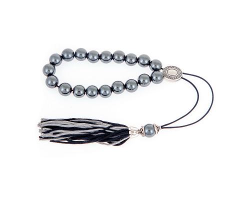 Greek Worry Beads or Komboloi - Handmade, Hematite Gemstone Beads with Alpaca Parts on Pure Silk Cord & Tassel