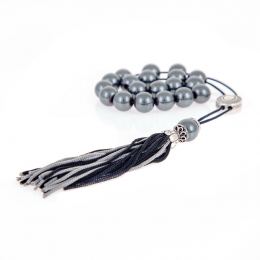 Greek Worry Beads or Komboloi - Handmade, Hematite Gemstone Beads with Alpaca Parts on Pure Silk Cord & Tassel