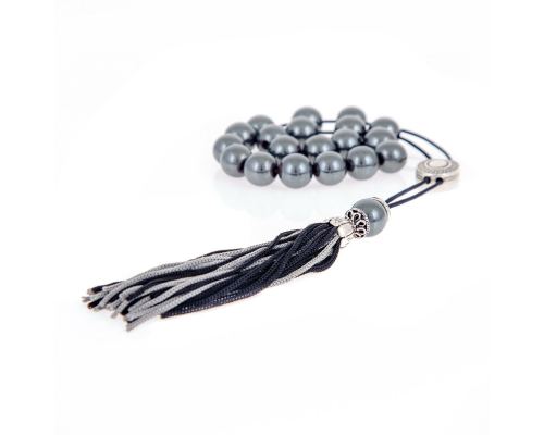 Greek Worry Beads or Komboloi - Handmade, Hematite Gemstone Beads with Alpaca Parts on Pure Silk Cord & Tassel