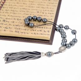 Greek Worry Beads or Komboloi - Handmade, Hematite Gemstone Beads with Alpaca Parts on Pure Silk Cord & Tassel