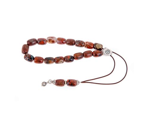 Greek Worry Beads or Komboloi - Handmade, Jasper Gemstones with Alpaca Parts on Pure Silk Cord 