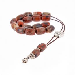 Greek Worry Beads or Komboloi - Handmade, Jasper Gemstones with Alpaca Parts on Pure Silk Cord 