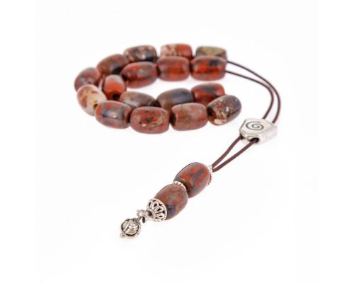 Greek Worry Beads or Komboloi - Handmade, Jasper Gemstones with Alpaca Parts on Pure Silk Cord 