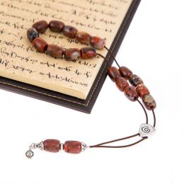 Greek Worry Beads or Komboloi - Handmade, Jasper Gemstones with Alpaca Parts on Pure Silk Cord 