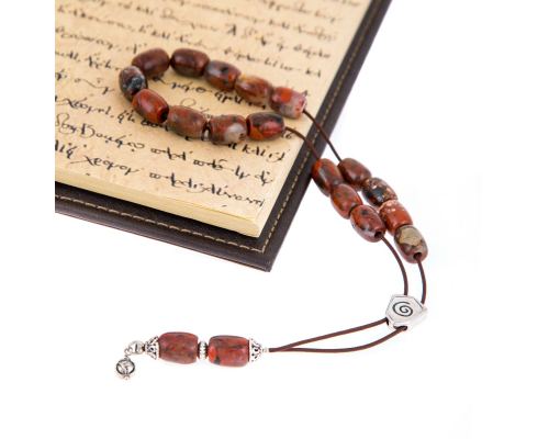 Greek Worry Beads or Komboloi - Handmade, Jasper Gemstones with Alpaca Parts on Pure Silk Cord 