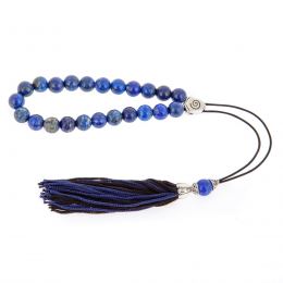 Greek Worry Beads or Komboloi - Handmade, Lapis Lazuli Gemstone Beads with Alpaca Metal Parts on Pure Silk Cord & Rich Tassel