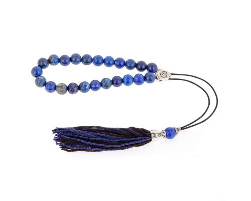 Greek Worry Beads or Komboloi - Handmade, Lapis Lazuli Gemstone Beads with Alpaca Metal Parts on Pure Silk Cord & Rich Tassel