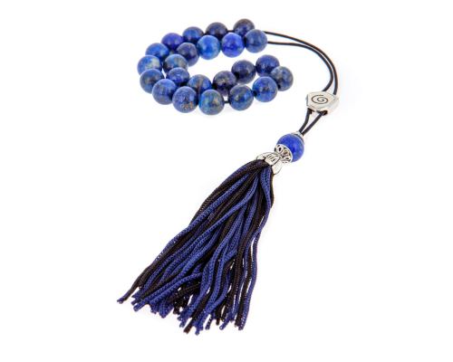 Greek Worry Beads or Komboloi - Handmade, Lapis Lazuli Gemstone Beads with Alpaca Metal Parts on Pure Silk Cord & Rich Tassel