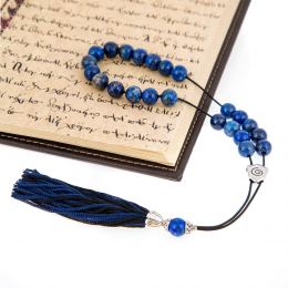 Greek Worry Beads or Komboloi - Handmade, Lapis Lazuli Gemstone Beads with Alpaca Metal Parts on Pure Silk Cord & Rich Tassel