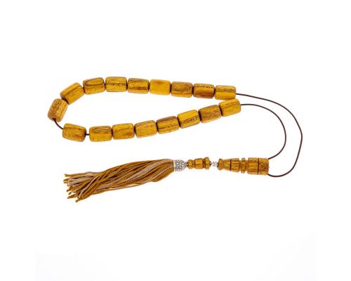 Greek Worry Beads or Komboloi - Handmade, Mulberry Wood Beads with 925 Sterling Silver Metal Parts on Pure Silk Cord & Rich Tassel