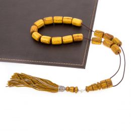 Greek Worry Beads or Komboloi - Handmade, Mulberry Wood Beads with 925 Sterling Silver Metal Parts on Pure Silk Cord & Rich Tassel