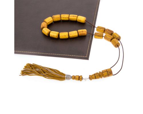 Greek Worry Beads or Komboloi - Handmade, Mulberry Wood Beads with 925 Sterling Silver Metal Parts on Pure Silk Cord & Rich Tassel