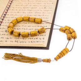 Greek Worry Beads or Komboloi - Handmade, Mulberry Wood Beads with 925 Sterling Silver Metal Parts on Pure Silk Cord & Rich Tassel