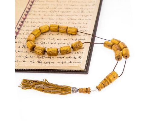 Greek Worry Beads or Komboloi - Handmade, Mulberry Wood Beads with 925 Sterling Silver Metal Parts on Pure Silk Cord & Rich Tassel