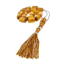 Greek Worry Beads or Komboloi - Handmade, Mulberry Wood Beads with 925 Sterling Silver Metal Parts on Pure Silk Cord & Rich Tassel