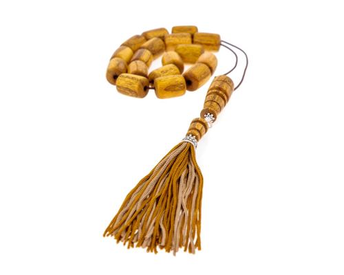 Greek Worry Beads or Komboloi - Handmade, Mulberry Wood Beads with 925 Sterling Silver Metal Parts on Pure Silk Cord & Rich Tassel