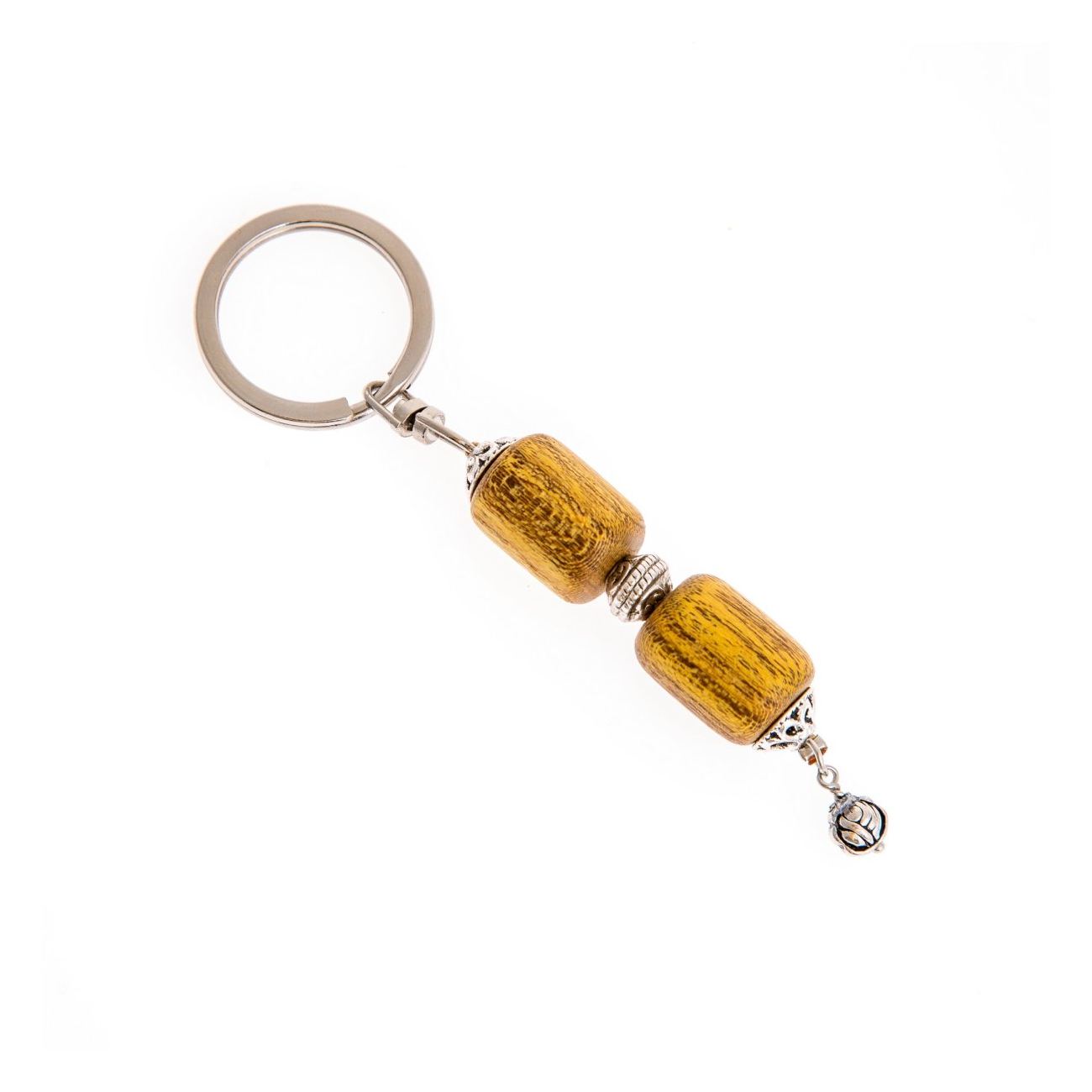 Key Holder Ring, Mulberry Wood Beads & Alpaca Metal Parts