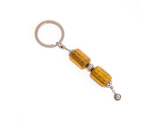 Key Holder Ring, Mulberry Wood Beads & Alpaca Metal Parts