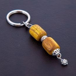 Key Holder Ring, Mulberry Wood Beads & Alpaca Metal Parts