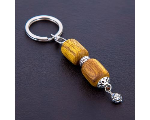 Key Holder Ring, Mulberry Wood Beads & Alpaca Metal Parts