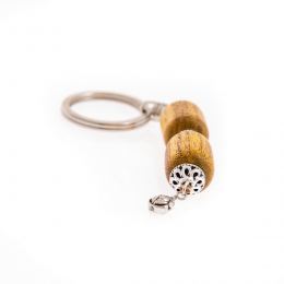 Key Holder Ring, Mulberry Wood Beads & Alpaca Metal Parts