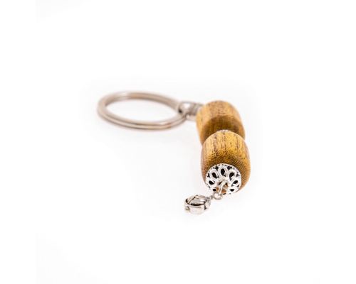 Key Holder Ring, Mulberry Wood Beads & Alpaca Metal Parts