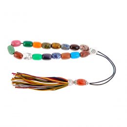 Greek Worry Beads or Komboloi - Handmade, Multi color Beads with Alpaca Parts on a Pure Silk Cord & Tassel