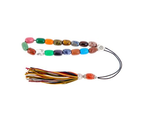 Greek Worry Beads or Komboloi - Handmade, Multi color Beads with Alpaca Parts on a Pure Silk Cord & Tassel