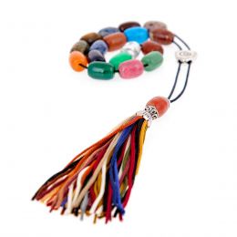 Greek Worry Beads or Komboloi - Handmade, Multi color Beads with Alpaca Parts on a Pure Silk Cord & Tassel