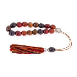 Greek Worry Beads or Komboloi - Handmade, Multicolor Nutmeg Seed Aromatic Beads with Alpaca Parts on Pure Silk Cord & Rich Tassel