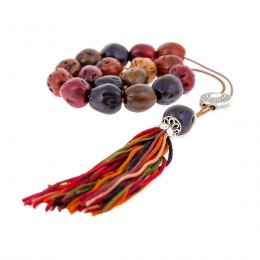 Greek Worry Beads or Komboloi - Handmade, Multicolor Nutmeg Seed Aromatic Beads with Alpaca Parts on Pure Silk Cord & Rich Tassel