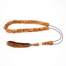 Greek Worry Beads or Komboloi - Handmade, Olive Wood Beads with 925 Sterling Silver Metal Parts on Pure Silk Cord & Rich Tassel, Large