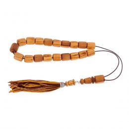 Greek Worry Beads or Komboloi - Handmade, Olive Wood Beads with 925 Sterling Silver Metal Parts on Pure Silk Cord & Rich Tassel, Small