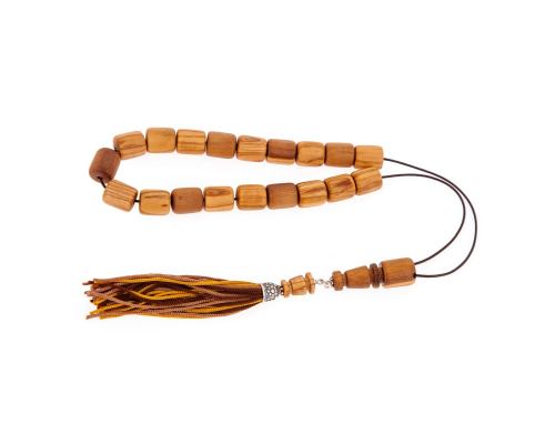Greek Worry Beads or Komboloi - Handmade, Olive Wood Beads with 925 Sterling Silver Metal Parts on Pure Silk Cord & Rich Tassel, Small