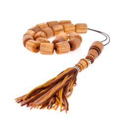 Greek Worry Beads or Komboloi - Handmade, Olive Wood Beads with 925 Sterling Silver Metal Parts on Pure Silk Cord & Rich Tassel, Small