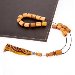 Greek Worry Beads or Komboloi - Handmade, Olive Wood Beads with 925 Sterling Silver Metal Parts on Pure Silk Cord & Rich Tassel, Small