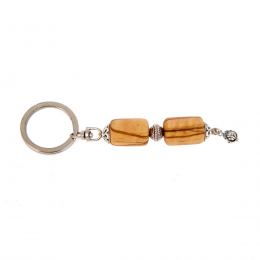 Key Holder Ring, Olive Wood Beads & Alpaca Metal Parts